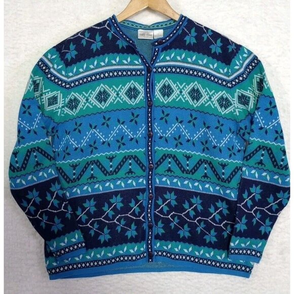 Vintage First Issue Womens L Button Up Sweater Cardigan Aztec Southwest Cotton - Picture 1 of 16